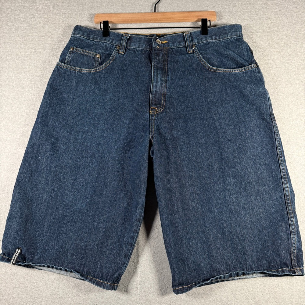 Rocawear Mens Baggy Denim Shorts Dark Wash Blue Y2K Hip Hop Skater 40W 38x14‎